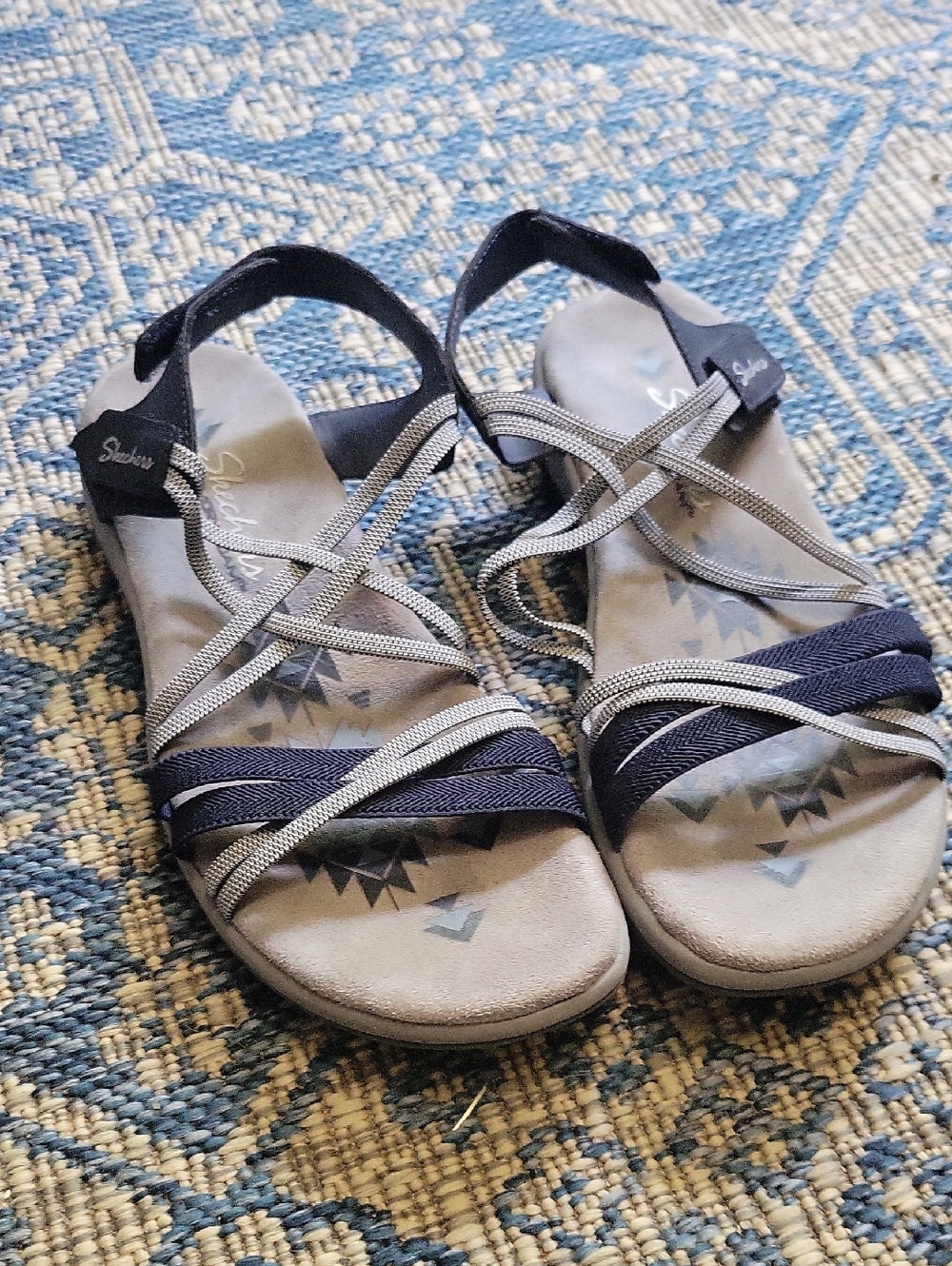 Skechers Navy and Silver Strappy Sandals